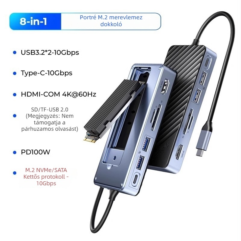 Orico USB 3.2 Gen2 dokk 3.5/2.5'' és M.2 NVMe/SATA meghajtókhoz, USB-s tápellátás nélkül