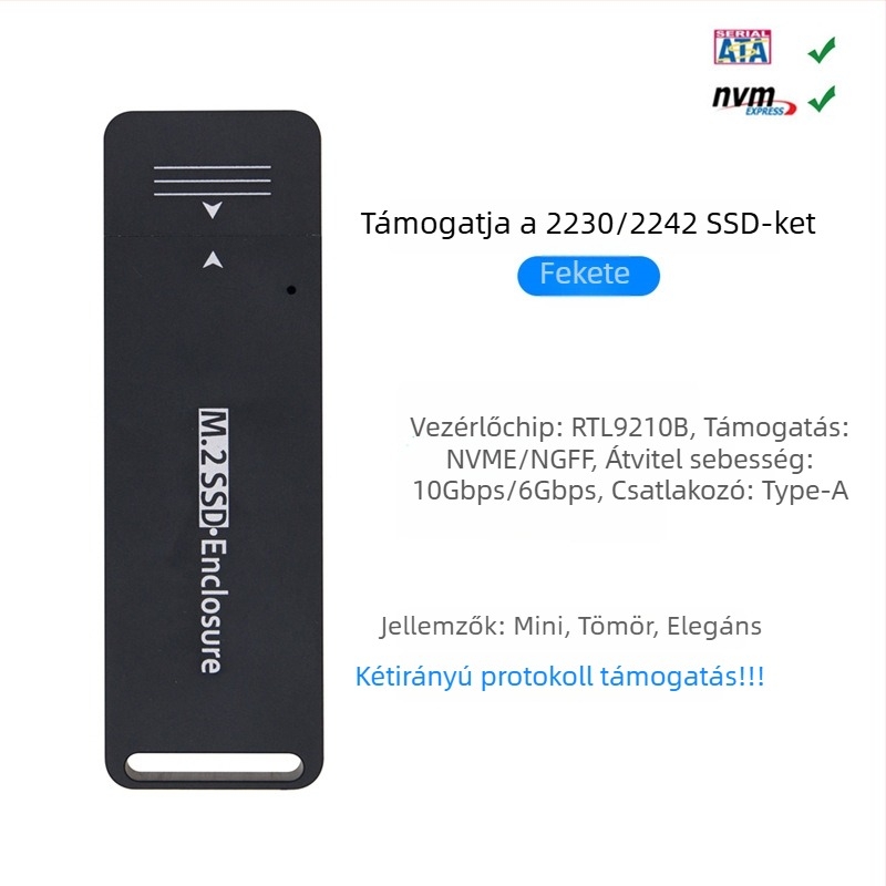 NVMe NGFF külső ház USB Type-A-hoz, CNC alumínium ötvözet, USB 3.1, 10 Gbps, modell MCA1231