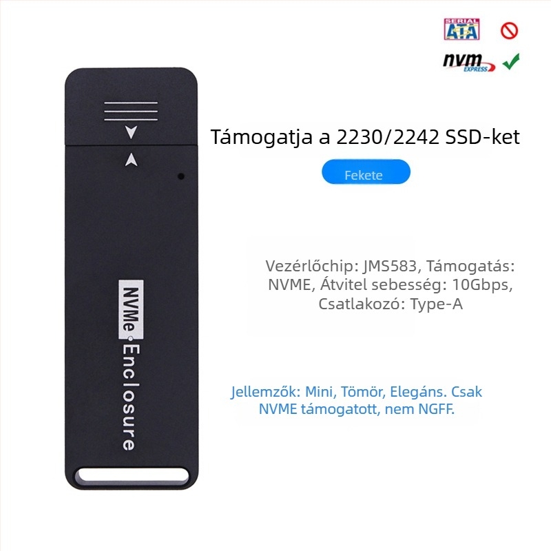 NVMe NGFF külső ház USB Type-A-hoz, CNC alumínium ötvözet, USB 3.1, 10 Gbps, modell MCA1231
