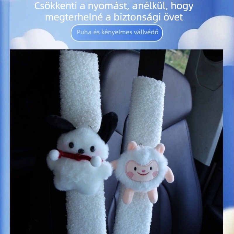 Rajzfilmszerű Pacha Dog – autóöv vállvédő párna, báránygyapjú, márka Tianchen, súly 0,18 kg