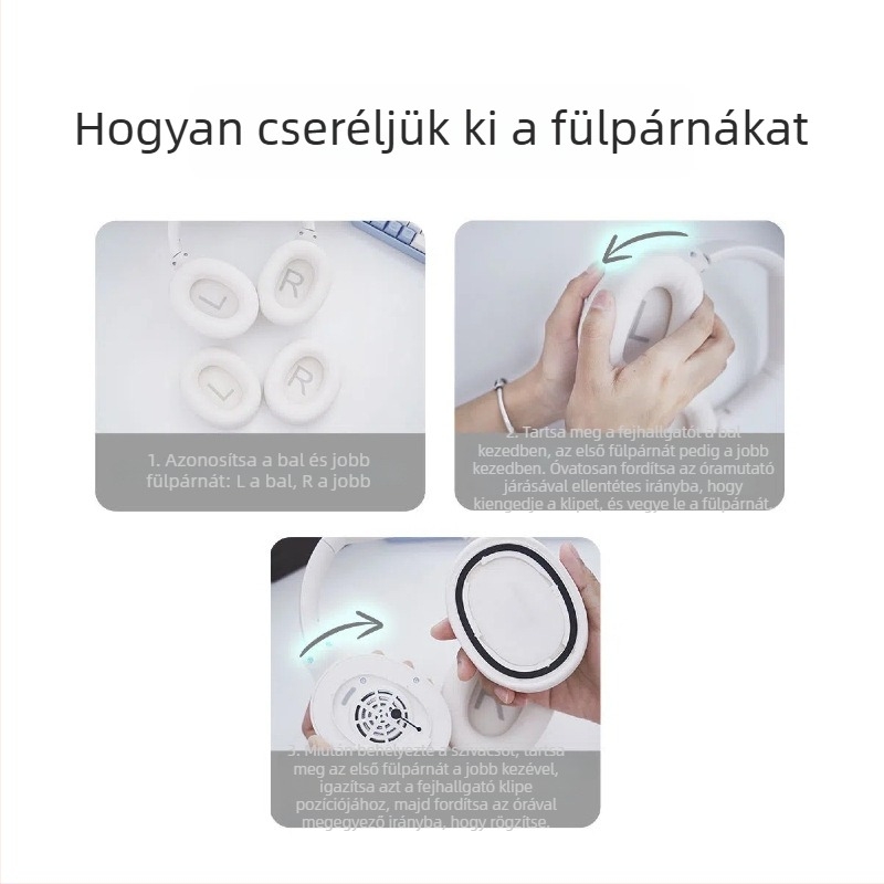 PU bőr fülpárnák QCY H3/H3 Lite és TOZO HT2-höz — csere fülpárnák (csattal)