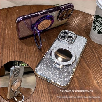Smink tükör csillogó kövekkel és szilikon kerettel, elektroplatinált részletek, esésálló, kompatibilis az iPhone 11/12/12 Pro/12 Pro Max/13 Pro/14 Pro/14 Pro Max