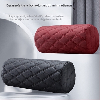 Autófejtámasz memóriahab belsővel, bőr külsővel, diamant-relief mintázat, univerzális kompatibilitás, légáteresztő minden évszakban