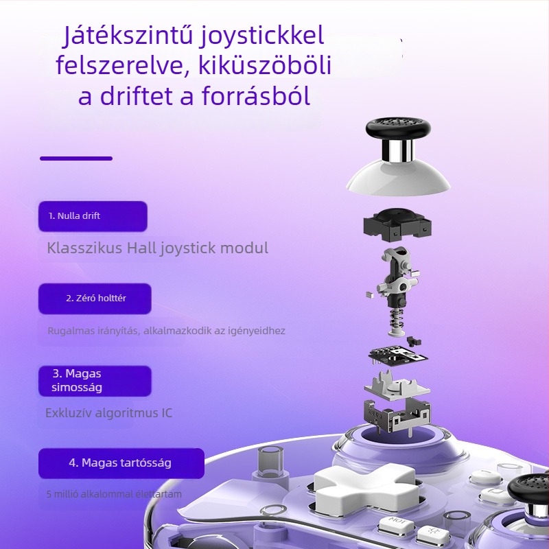 Z01X Vezeték nélküli Bluetooth játékkontroller Hall joystickkal és makró hátsó gombbal Switch, Android, iOS és PC-hez