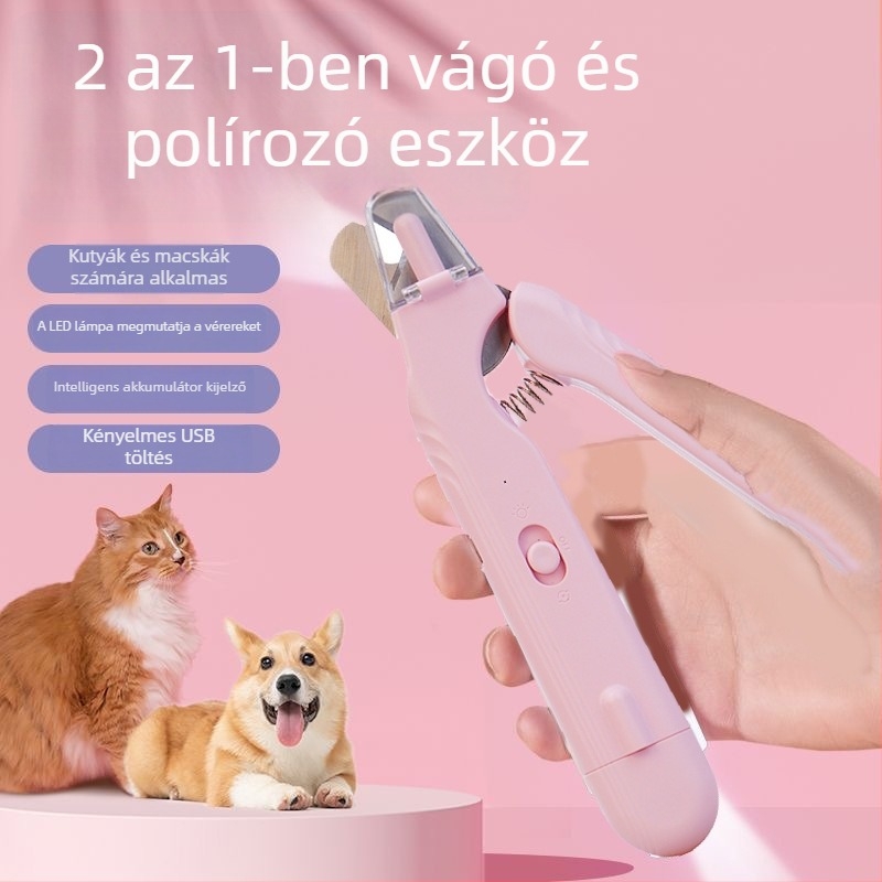 Kétfunkciós körömvágó macskáknak LED-es reszelővel