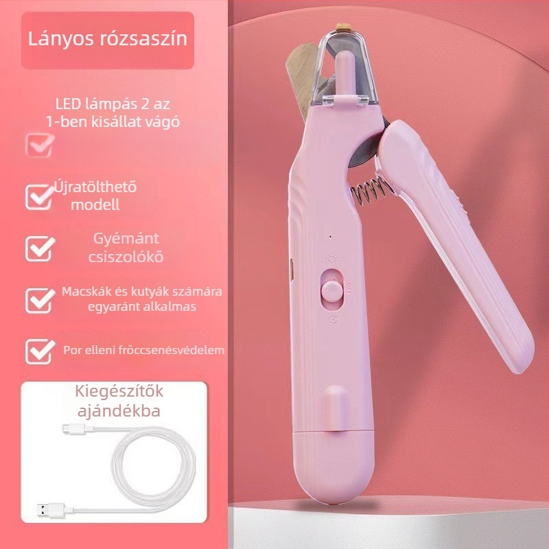 Kétfunkciós körömvágó macskáknak LED-es reszelővel