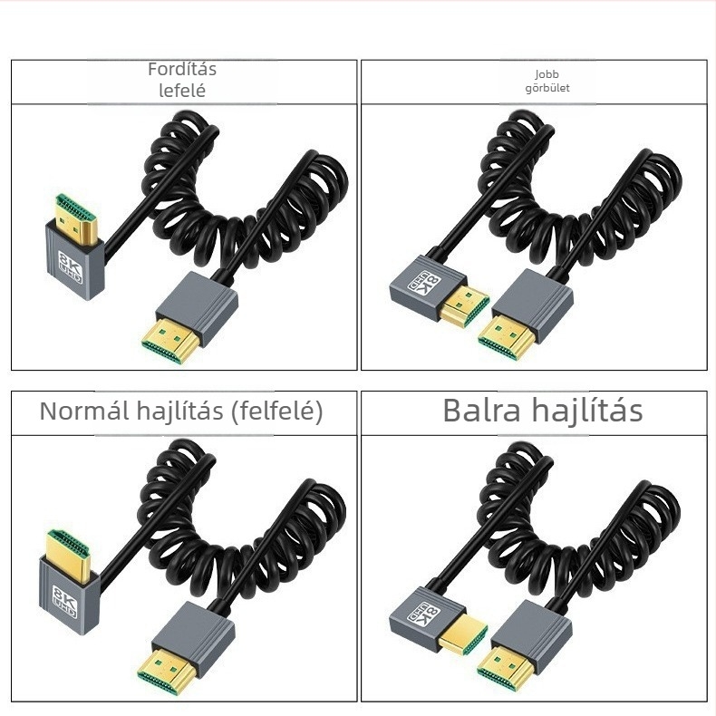 HDMI 2.1 kábel spirálos kivitelben (réz vezető, nikkelezett bevonat, adapterkábel)