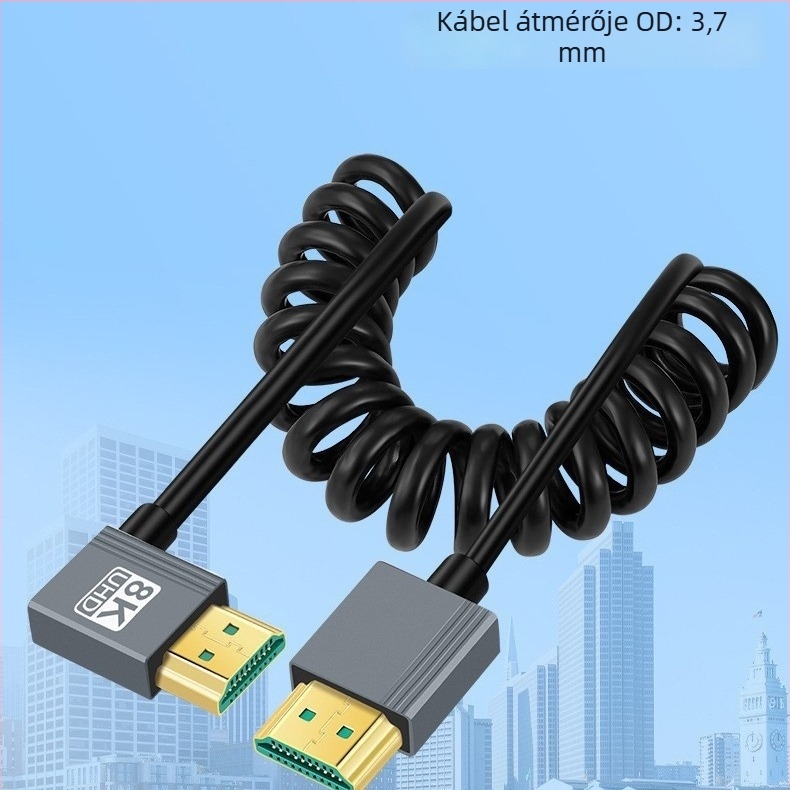 HDMI 2.1 kábel spirálos kivitelben (réz vezető, nikkelezett bevonat, adapterkábel)