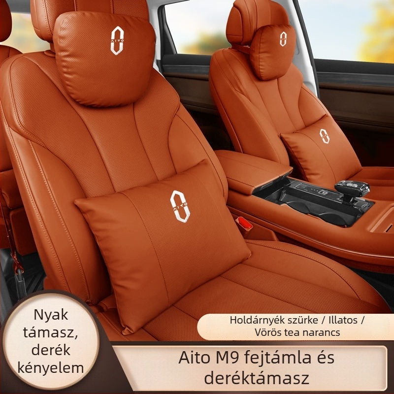 Memóriahabos nyak- és deréktámasz párna 100% pamut huzattal, kompatibil Huawei Aito M7-hez (Red Tea Orange), M5 Amber és M9 eredeti autó színéhez — Trüffelbarna