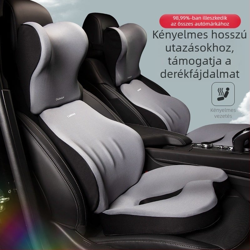 Memóriahabos autónyakpárna, hátsó és deréktámasz, hosszú ülésekhez, univerzális illeszkedés