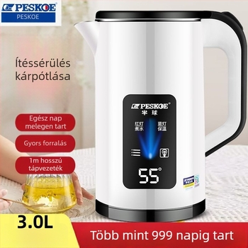 Elektromos vízforraló Hemisphere, nagy kapacitású (>2 L), gombos működés, kettős falú szigetelés, beépített állandó hőmérséklet-szabályozó