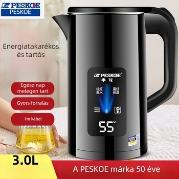 Elektromos vízforraló Hemisphere, nagy kapacitású (>2 L), gombos működés, kettős falú szigetelés, beépített állandó hőmérséklet-szabályozó