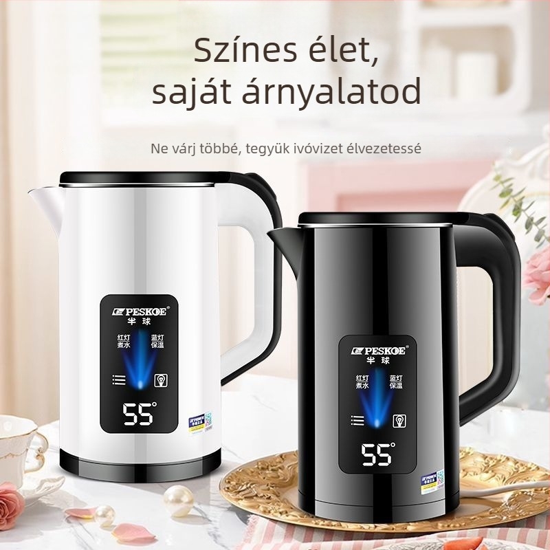 Elektromos vízforraló Hemisphere, nagy kapacitású (>2 L), gombos működés, kettős falú szigetelés, beépített állandó hőmérséklet-szabályozó