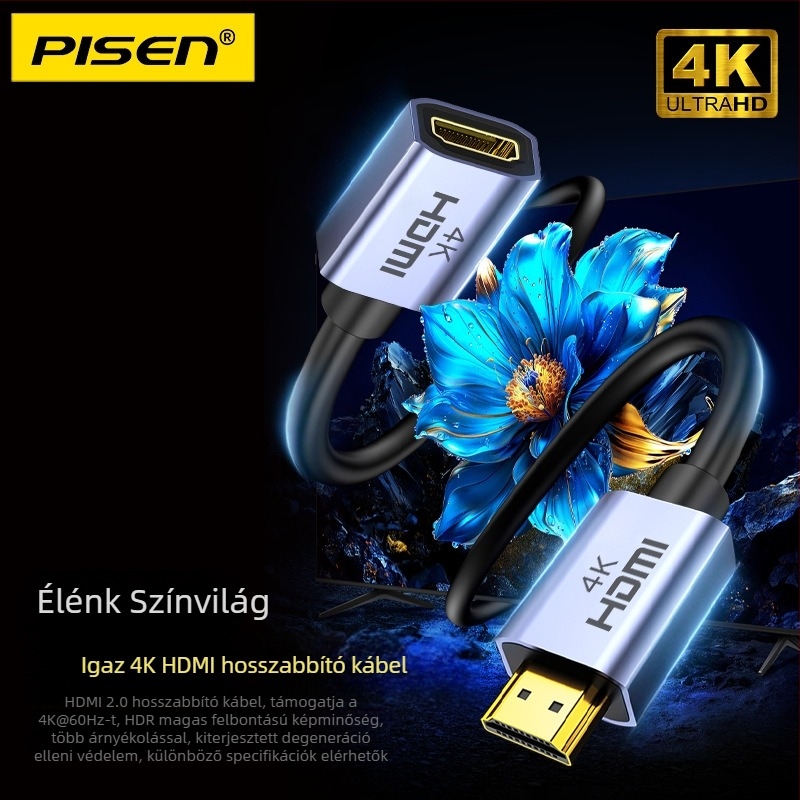 HDMI bővítő kábel, férfi–női, 4K digitális felbontás, 1,5 m, aranyozott csatlakozók