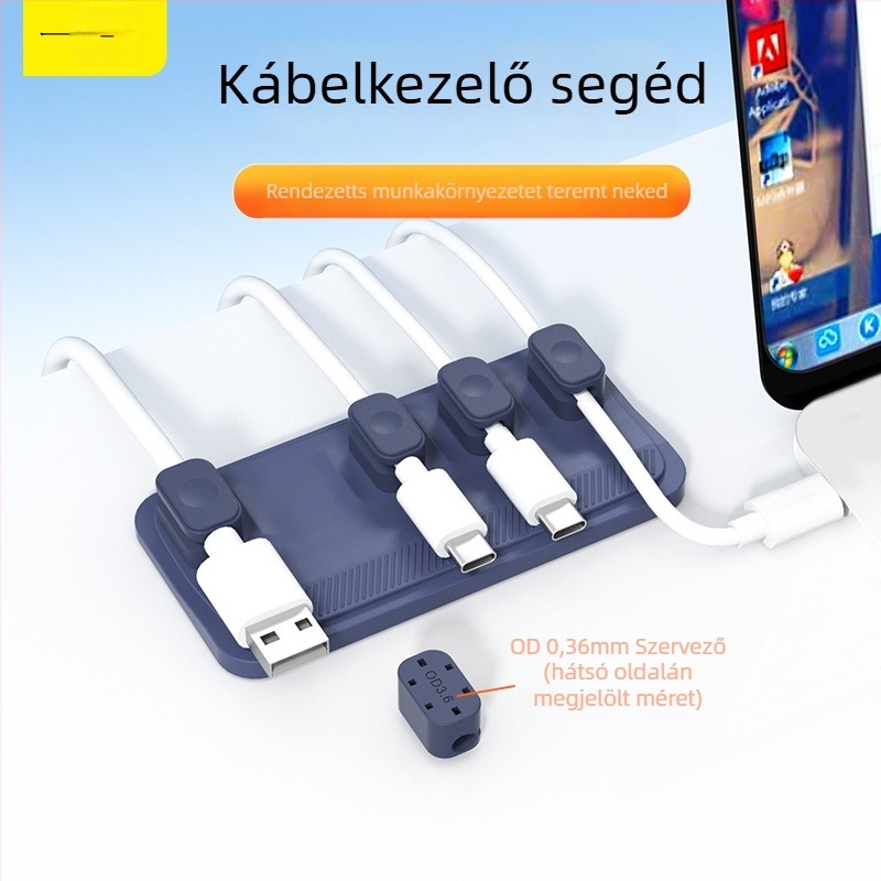 Mágneses asztali kábel rendező – szilikon anyagból, mágneses vonzás, tárolás, OEM feldolgozás