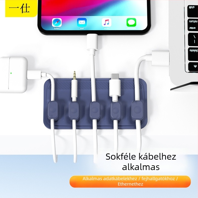 Mágneses asztali kábel rendező – szilikon anyagból, mágneses vonzás, tárolás, OEM feldolgozás