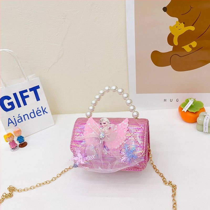 Gyermekek gyöngyös crossbody táska - Koreai hercegnő stílus, lányoknak, absztrakt mintával (PU bőr; kapacitás <1 L; kopásállóság; poliészter bélés)