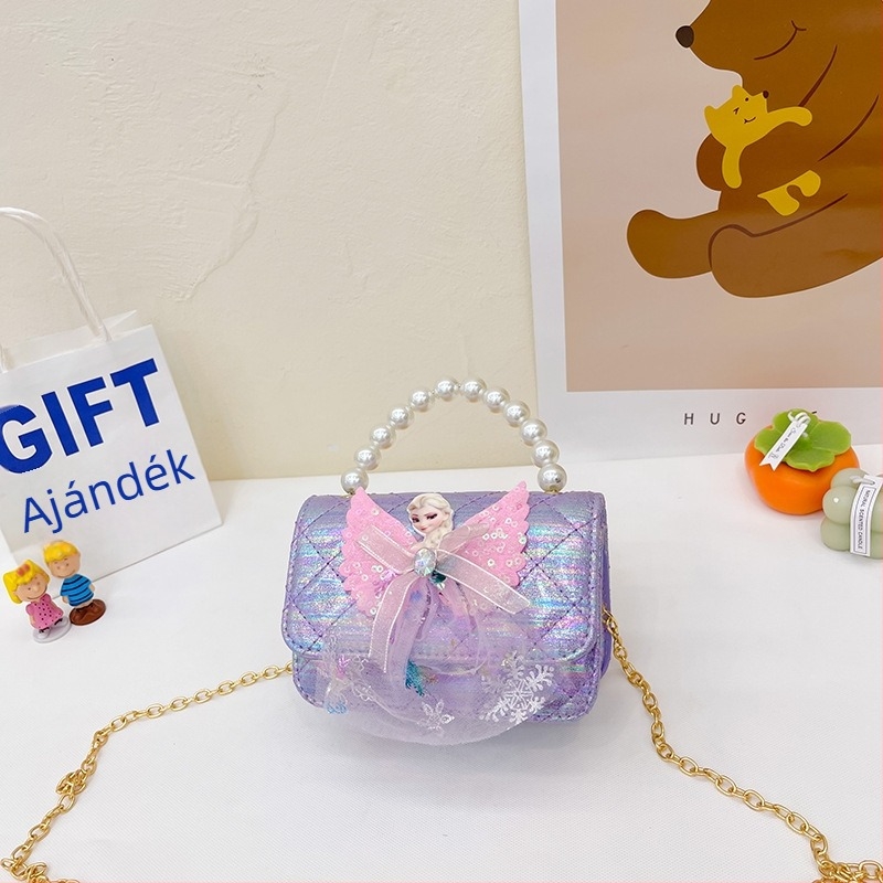 Gyermekek gyöngyös crossbody táska - Koreai hercegnő stílus, lányoknak, absztrakt mintával (PU bőr; kapacitás <1 L; kopásállóság; poliészter bélés)