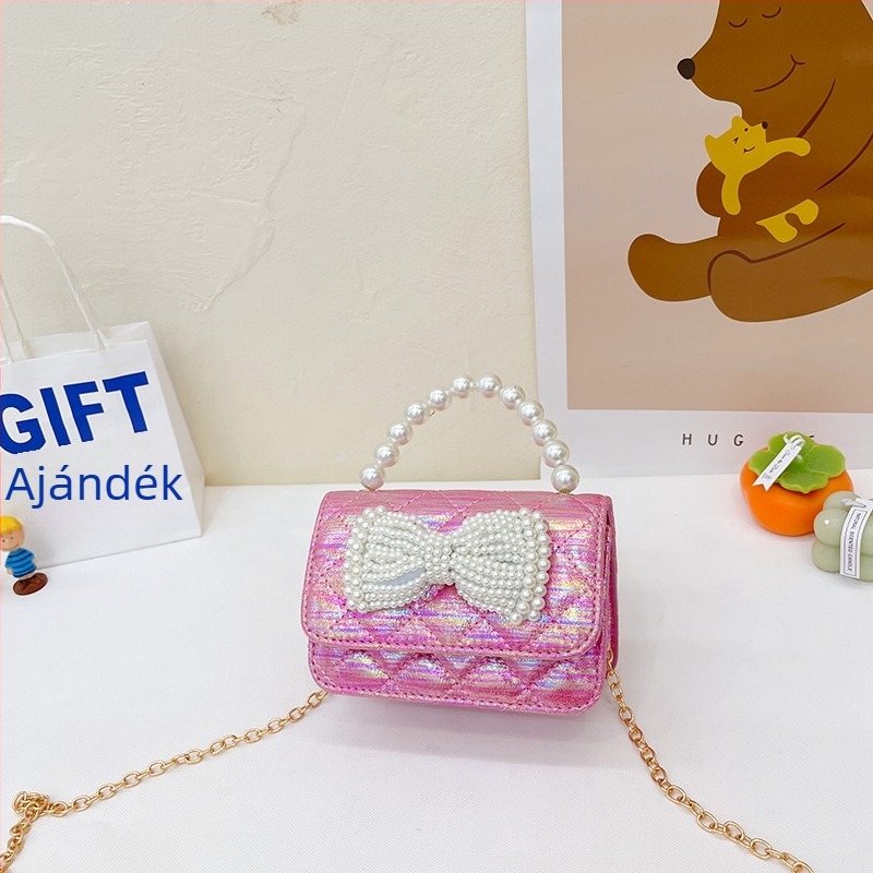 Gyermekek gyöngyös crossbody táska - Koreai hercegnő stílus, lányoknak, absztrakt mintával (PU bőr; kapacitás <1 L; kopásállóság; poliészter bélés)