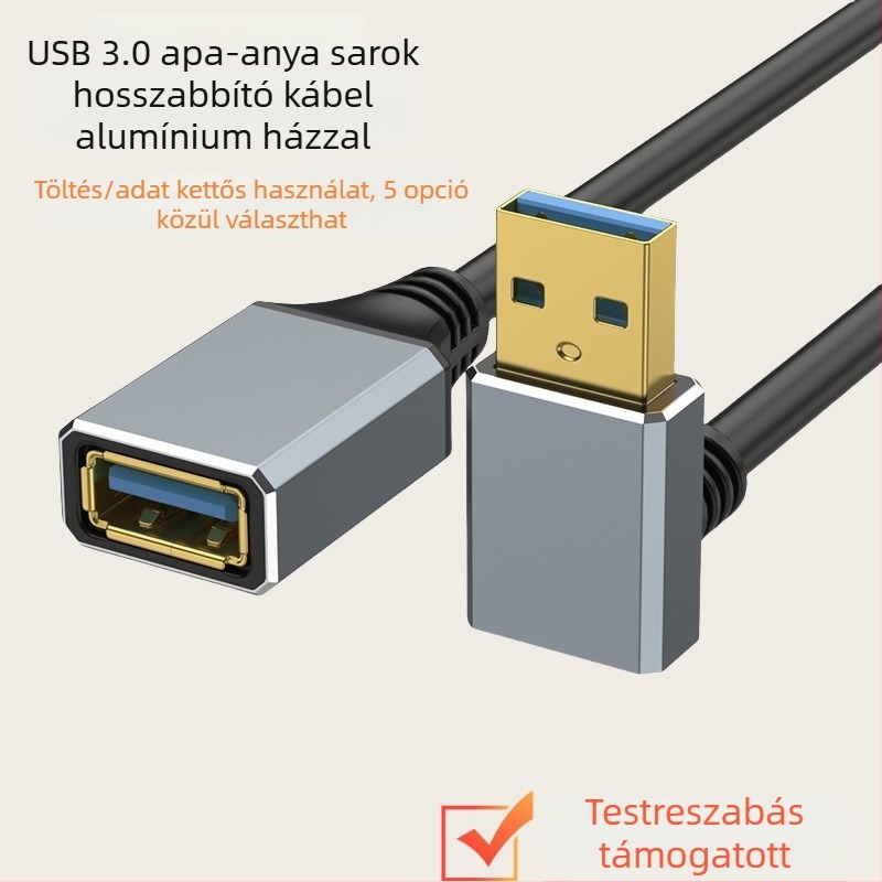 USB 3.0 hosszabbító kábel, férfi–női csatlakozóval, alumínium ötvözetű adatkábell*, laptophoz, billentyűzethez és egérhez.