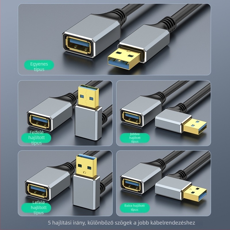 USB 3.0 hosszabbító kábel, férfi–női csatlakozóval, alumínium ötvözetű adatkábell*, laptophoz, billentyűzethez és egérhez.