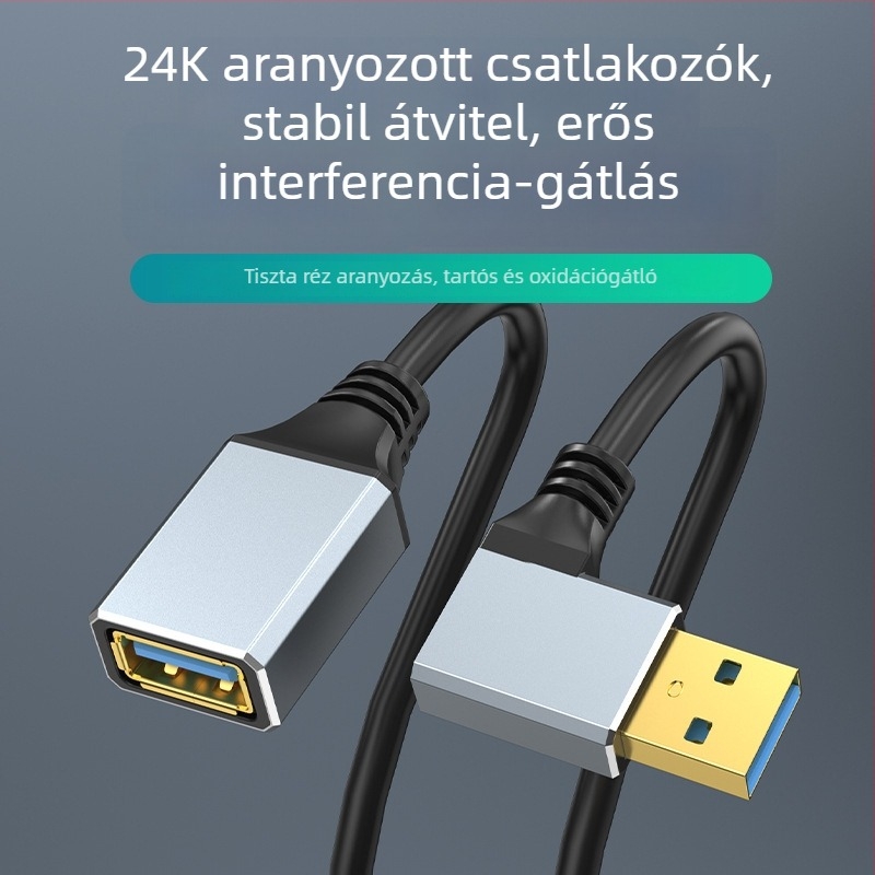 USB 3.0 hosszabbító kábel, férfi–női csatlakozóval, alumínium ötvözetű adatkábell*, laptophoz, billentyűzethez és egérhez.