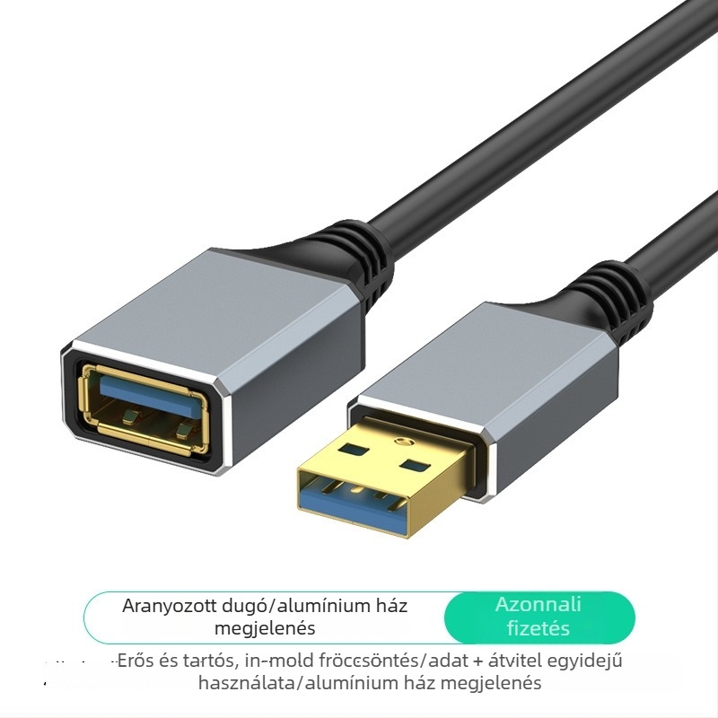 USB 3.0 hosszabbító kábel, férfi–női csatlakozóval, alumínium ötvözetű adatkábell*, laptophoz, billentyűzethez és egérhez.