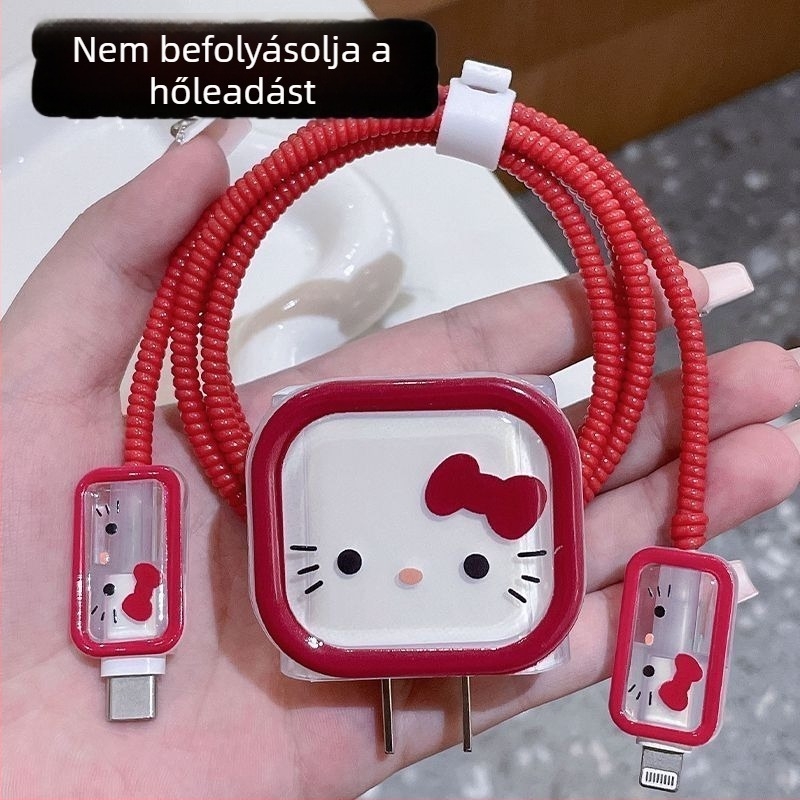 Hello Kitty rajzfilm-stílusú töltővédő tok Apple iPhone töltőhöz és 20W táblagép-adatkábelt védő