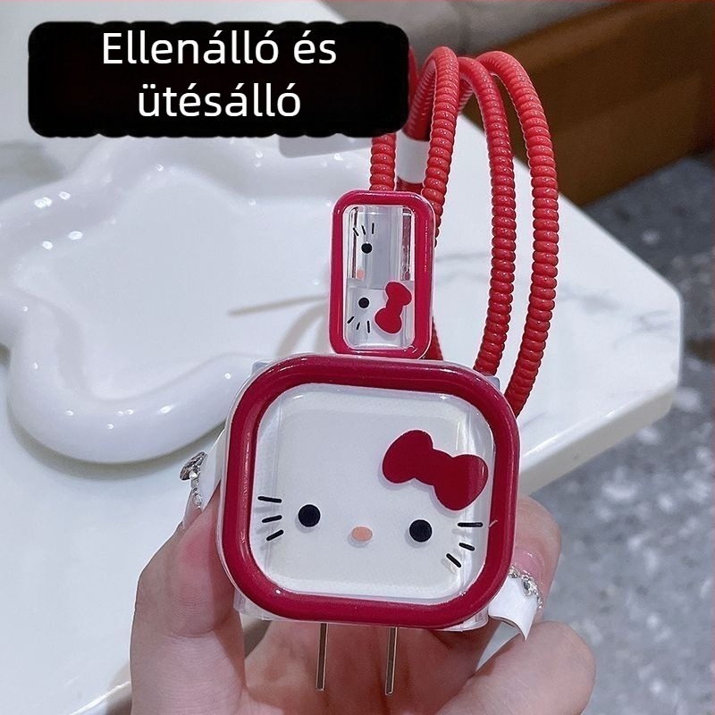 Hello Kitty rajzfilm-stílusú töltővédő tok Apple iPhone töltőhöz és 20W táblagép-adatkábelt védő