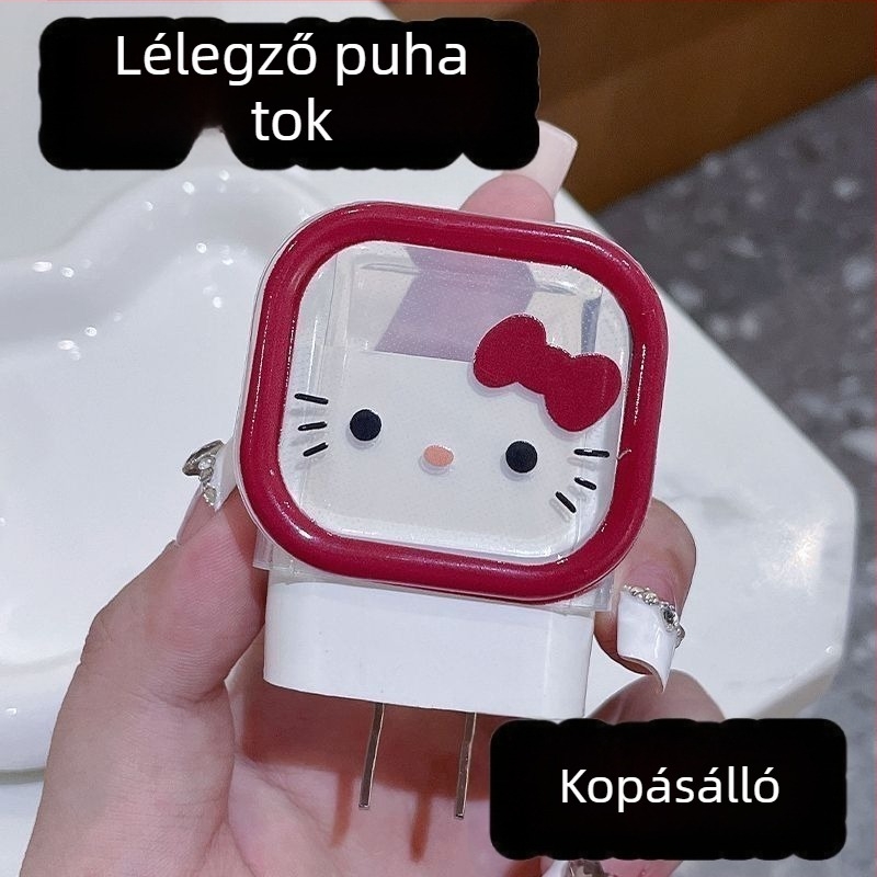 Hello Kitty rajzfilm-stílusú töltővédő tok Apple iPhone töltőhöz és 20W táblagép-adatkábelt védő