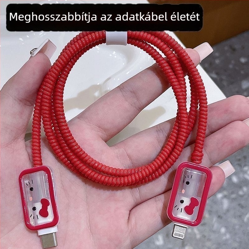 Hello Kitty rajzfilm-stílusú töltővédő tok Apple iPhone töltőhöz és 20W táblagép-adatkábelt védő