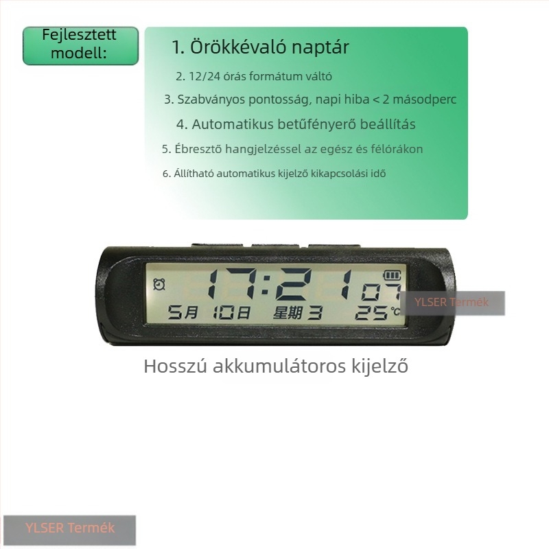 Autóóra-thermométer, műanyag, axiális típus, márka YLSER, Fujian eredetű.