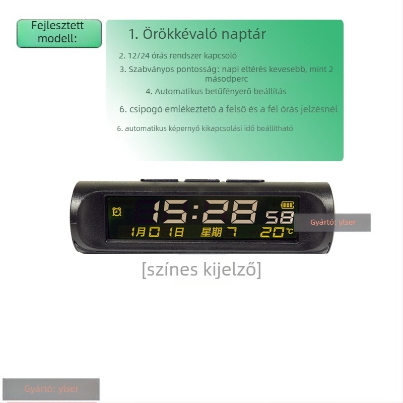 Autóóra-thermométer, műanyag, axiális típus, márka YLSER, Fujian eredetű.