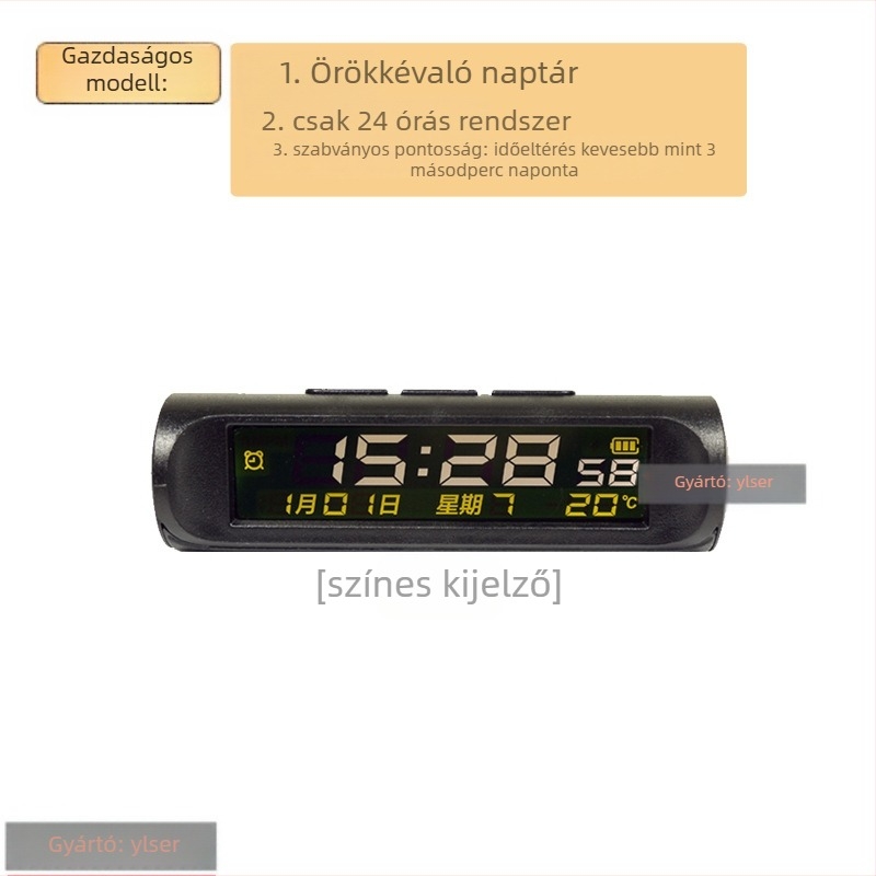Autóóra-thermométer, műanyag, axiális típus, márka YLSER, Fujian eredetű.