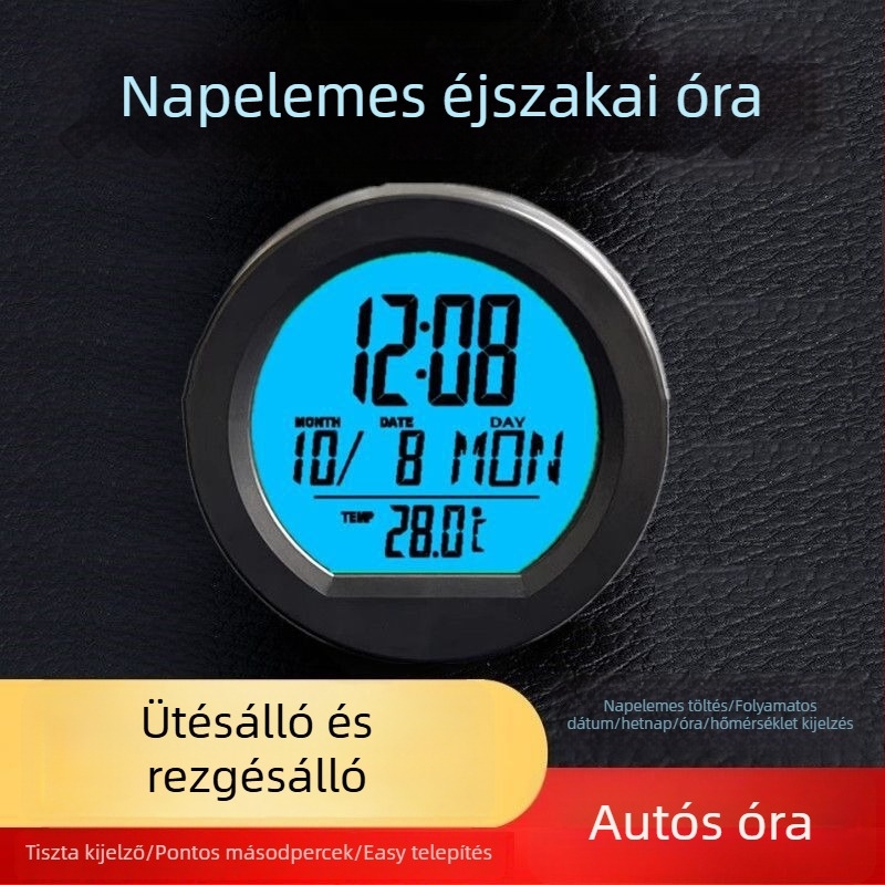Autóba szerelhető elektronikus óra hőmérséklet- és páratartalom-mérővel és idő kijelzővel; ABS anyagból; Polarlander márka; Guangzhou eredet