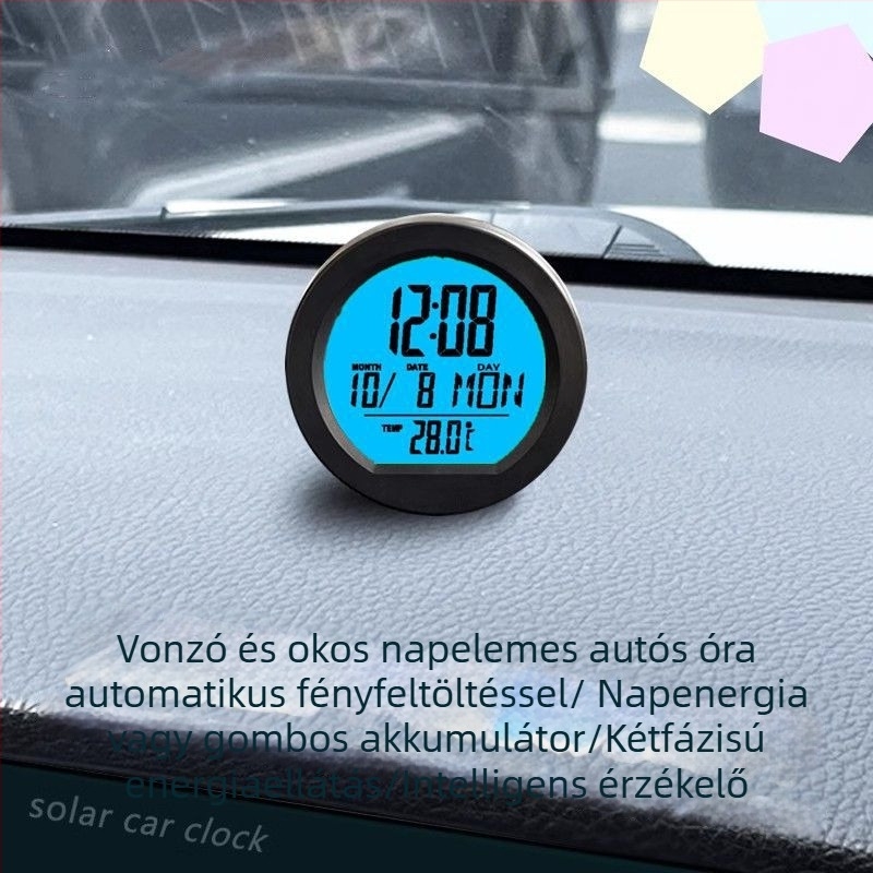 Autóba szerelhető elektronikus óra hőmérséklet- és páratartalom-mérővel és idő kijelzővel; ABS anyagból; Polarlander márka; Guangzhou eredet