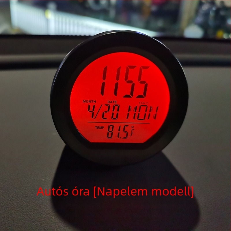 Autóba szerelhető elektronikus óra hőmérséklet- és páratartalom-mérővel és idő kijelzővel; ABS anyagból; Polarlander márka; Guangzhou eredet