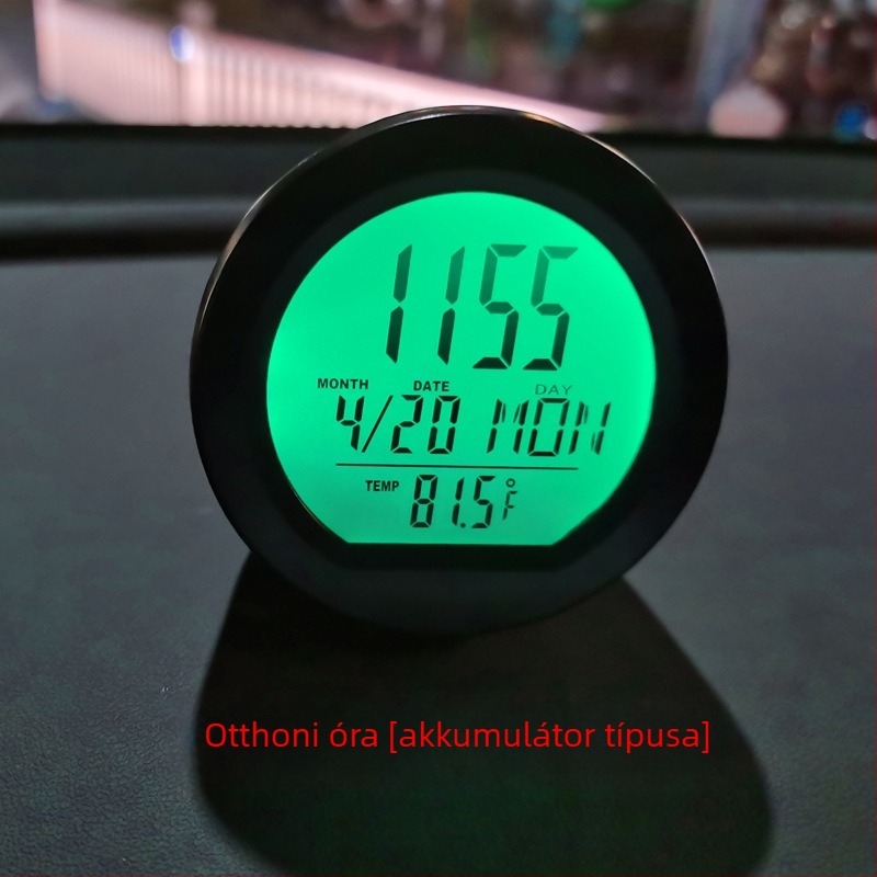 Autóba szerelhető elektronikus óra hőmérséklet- és páratartalom-mérővel és idő kijelzővel; ABS anyagból; Polarlander márka; Guangzhou eredet