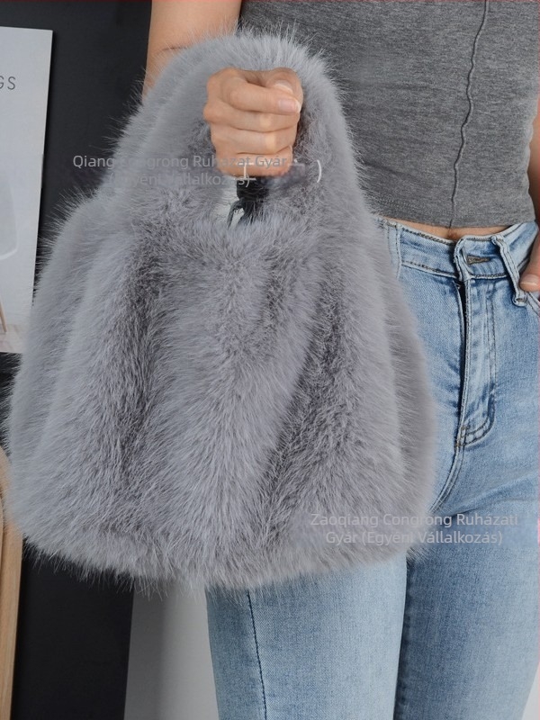 Női plüss bucket táska, városi minimális stílus, mágneses zárás, bélés: szintetikus bőr, anyag: anti-fox
