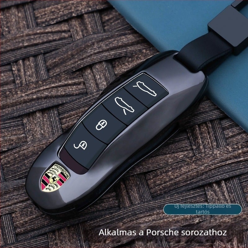Porsche kulcstartó tok, cinkötvözet, Chong Titanium, egyszerű stílus, kompatibilis Cayenne, Macan, 911, 718, Taycan