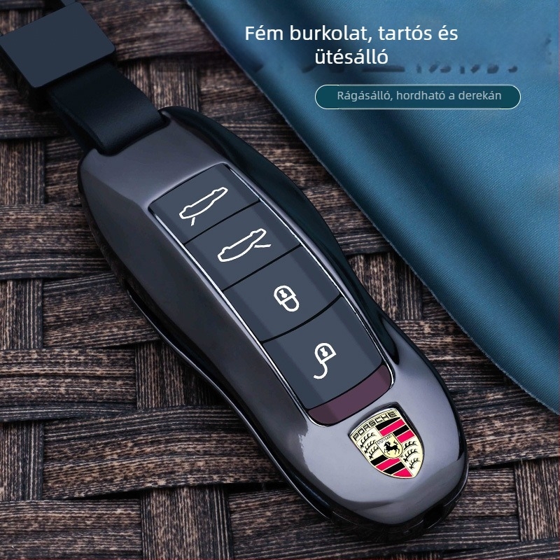 Porsche kulcstartó tok, cinkötvözet, Chong Titanium, egyszerű stílus, kompatibilis Cayenne, Macan, 911, 718, Taycan