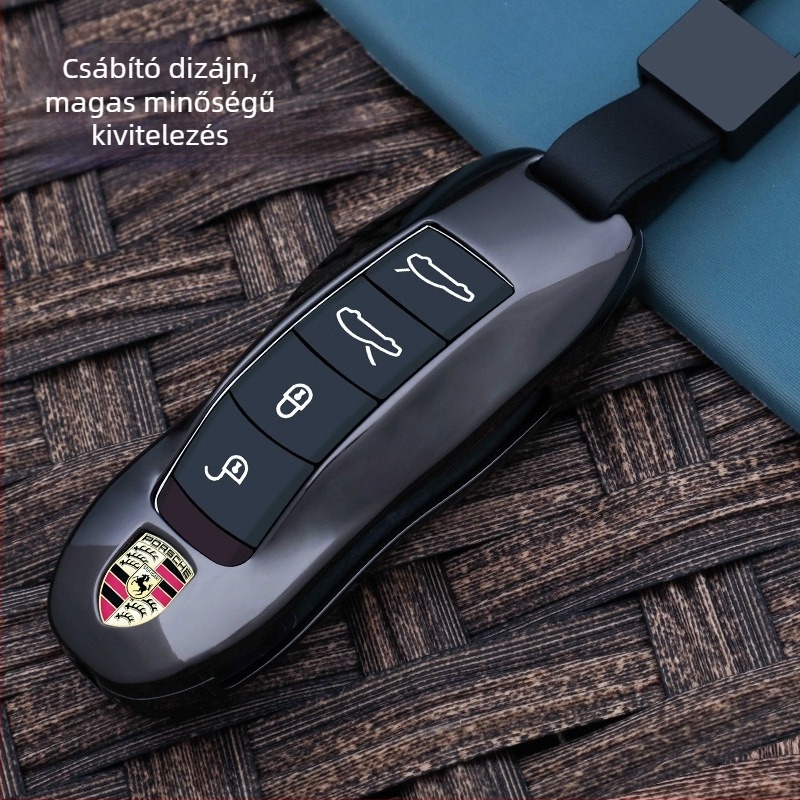 Porsche kulcstartó tok, cinkötvözet, Chong Titanium, egyszerű stílus, kompatibilis Cayenne, Macan, 911, 718, Taycan