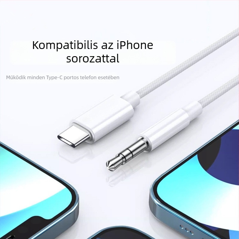 Type-C-től 3,5 mm-ig autóhifi AUX adapter kábel — réz vezető, nyers réz mag, nikkelezett ház