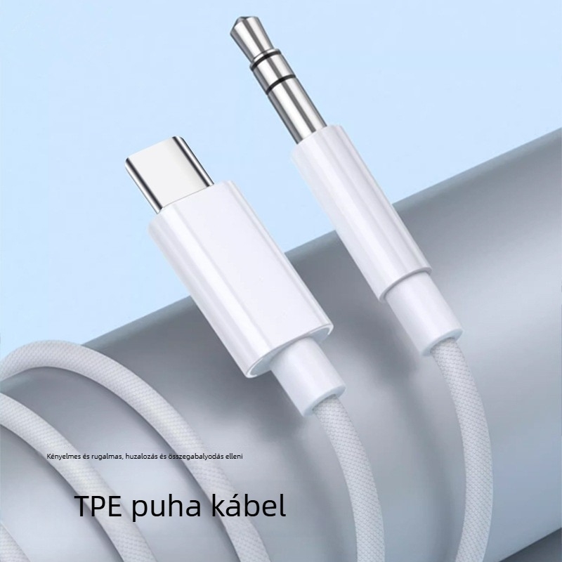 Type-C-től 3,5 mm-ig autóhifi AUX adapter kábel — réz vezető, nyers réz mag, nikkelezett ház
