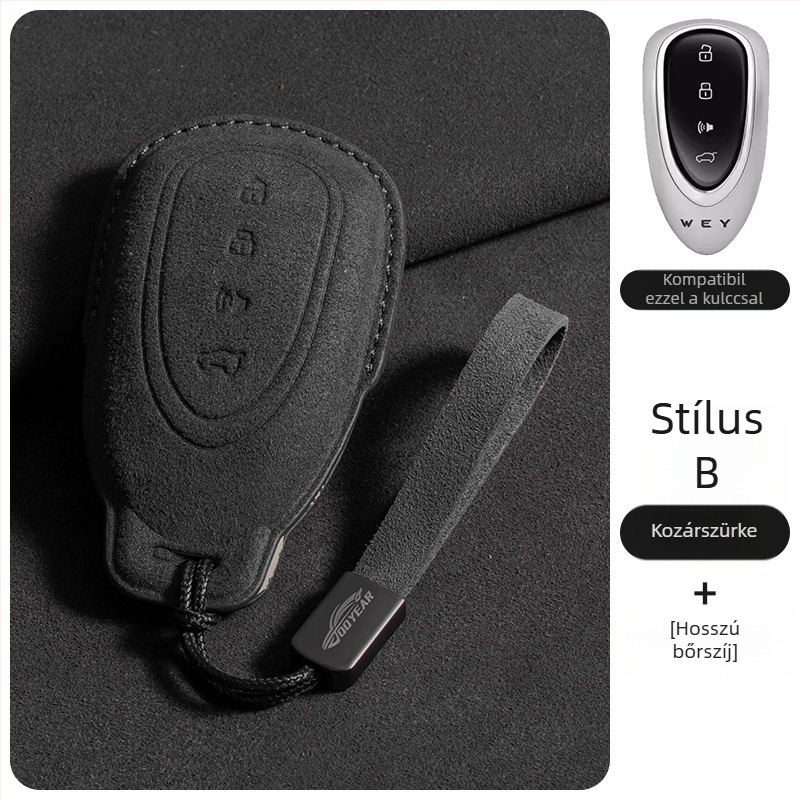 Autókulcs-tok velúr anyagból, minimalista stílus, testreszabható