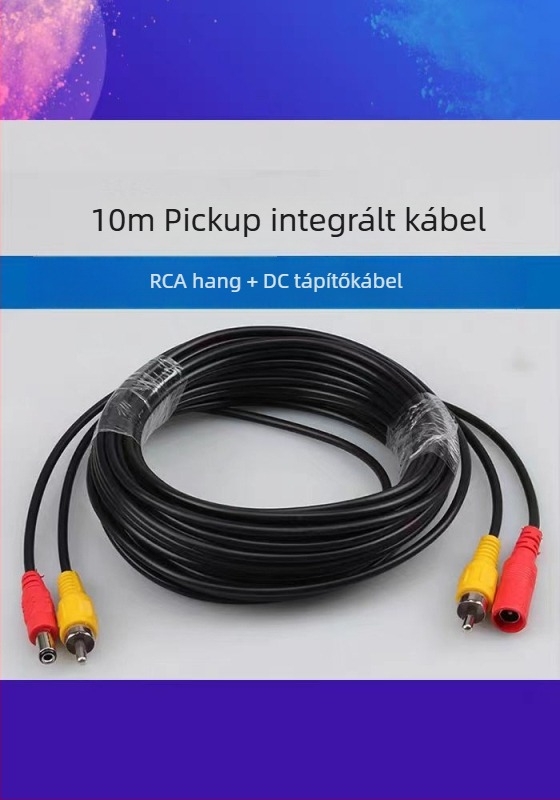 Megfigyelő kamera audio- és tápellátó integrált kábel RCA- és DC-csatlakozókkal, hosszabbító, kettő az egyben