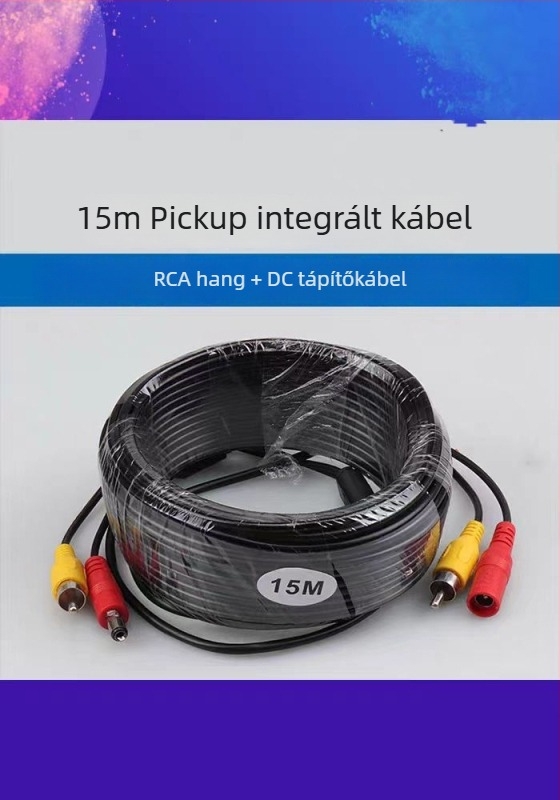 Megfigyelő kamera audio- és tápellátó integrált kábel RCA- és DC-csatlakozókkal, hosszabbító, kettő az egyben