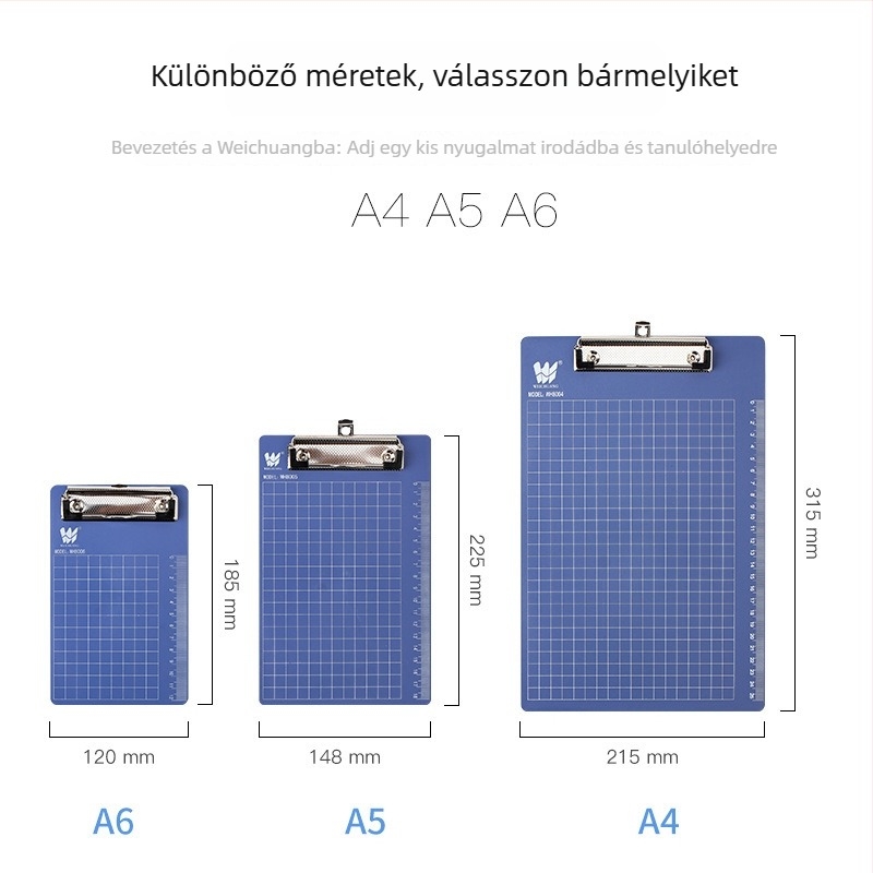 Iroda klipboard WEICHAUNG, modell A4/A5/A6, egyrészes rögzítő, nyomtatott logó, A4/A5/A6 papírral kompatibilis