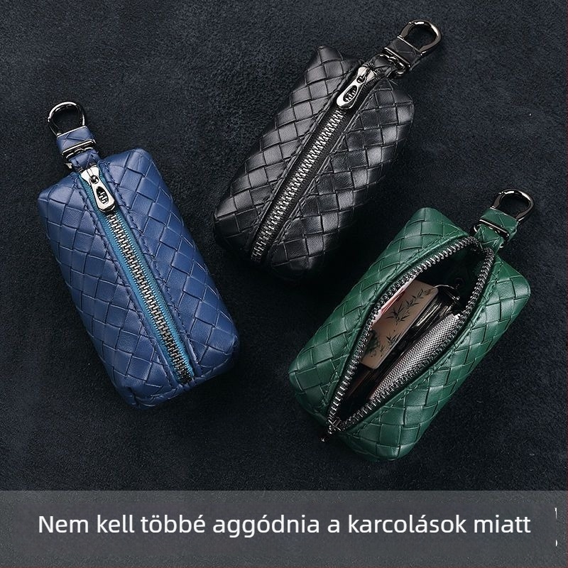 Autókulcs táska, uniszex, kétszintes kialakítás, hasított bőrből, vízálló és kopásálló