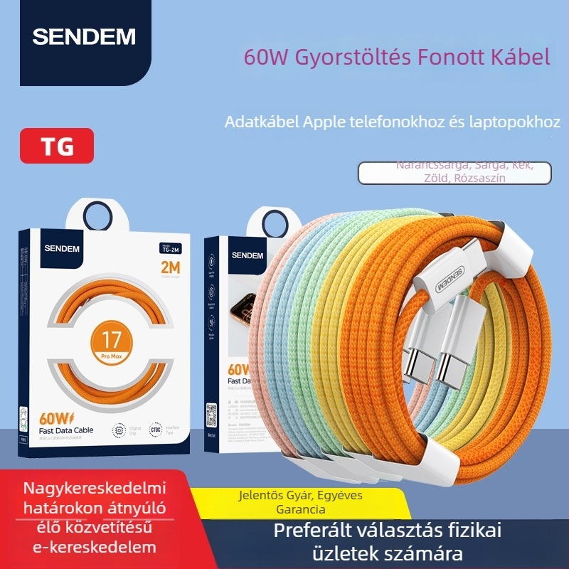 USB-C töltő- és adatkábel Apple, Xiaomi, Oppo, Huawei és Vivo számára; kompatibil iPhone 15/16; 1–2 m hosszú, szövött kivitel, 66W gyors töltés, Vooc protokoll